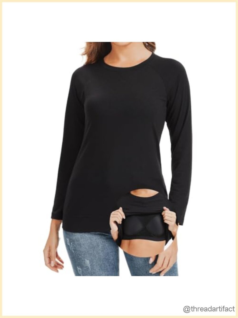 Long Sleeve Shirt with Built in Bra Loose Fit Padded Tank Top Blouse Tunic